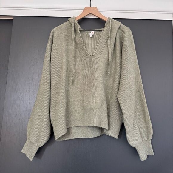 Anthropologie Daily Practice Hooded Sage Green V Neck Sweater sz M - Picture 1 of 5